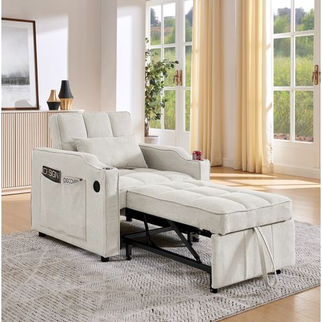 Fauteuil convertible 3-en-1 190 cm, dossier 3 positions, beige DESVIAE (1/5)