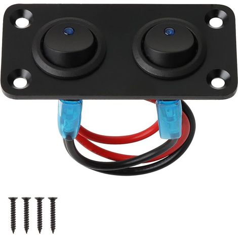 12V-24V-Schalttafel mit zwei blauen LED-Schaltern, 2-fach-Kippschalter (Ein/Aus), Gehäuse aus ABS-Aluminium. (1/5)