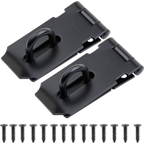 2er-Pack 3 Zoll Edelstahl-Vorhängeschloss, robuster Haspe und Klammer mit Schrauben, Schuppentürverschluss, Torriegel, Klammer-Vorhängeschloss, schwarz (1/5)