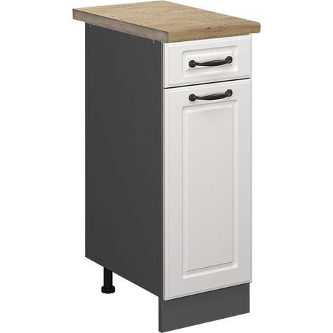 Mueble bajo de cocina R-Line, Blanco casa de campo, 30 cm , ET Roble, Vicco