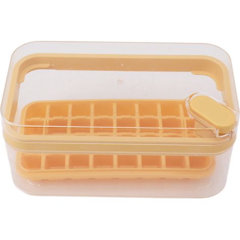 Bac à glaçons à démoulage facile, en plastique, 32 compartiments, avec couvercle et pelle pour congélateur, jaune (1/5)