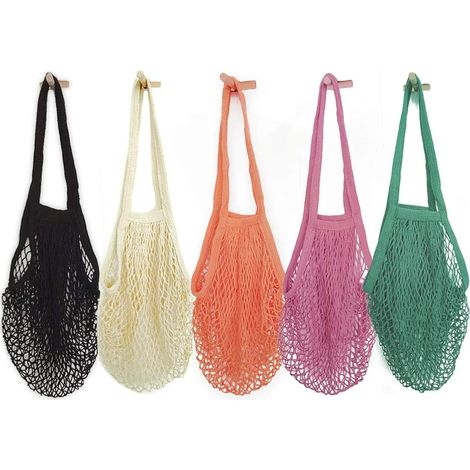 Sac De Courses En Filet - Coton Bio - Réutilisable Lavable - Pour Fruits Légumes Épicerie - Lot De 5 (1/5)