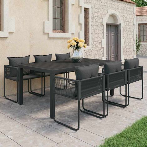 Ensemble à manger de jardin 7 pcs-Salon de jardin PVC résine tressée noir 289694 (1/5)