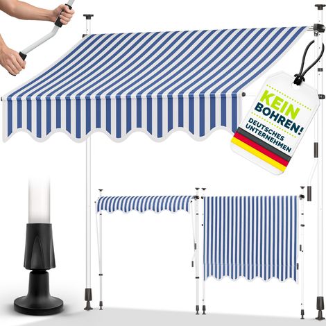 tillvex Balkonmarkise 200 cm Blau/Weiß Gelenkarm Markise Klemmmarkise Sonnenmarkise Balkon ohne Bohren