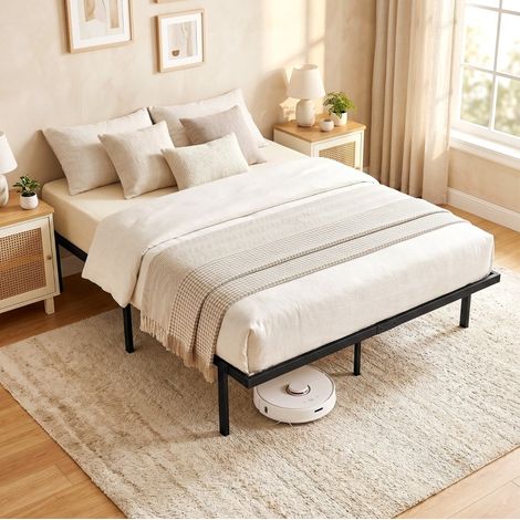 Cama 140/200 cm de metal en negro con espacio de almacenaje y estructura silenciosa (1/5)