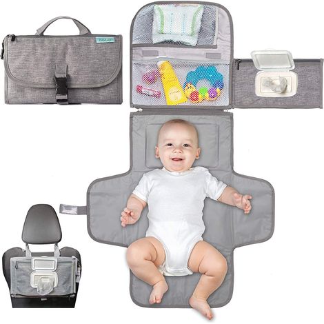 Tapis à langer portable, Tapis à langer portable pour nouveau-né fille et garçon - Tapis à langer pour bébé avec pochette d'essuyage intelligente - Kit à langer de voyage imperméable - Kopi Baby Baby (1/5)