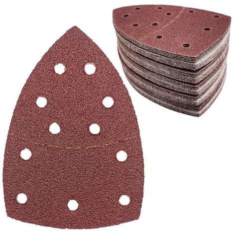 Lot de 50 feuilles de papier abrasif triangulaire à 11 trous - Grain 40 - Papier abrasif Papier abrasif pour ponceuse triangulaire - 155 x 108 mm (1/4)