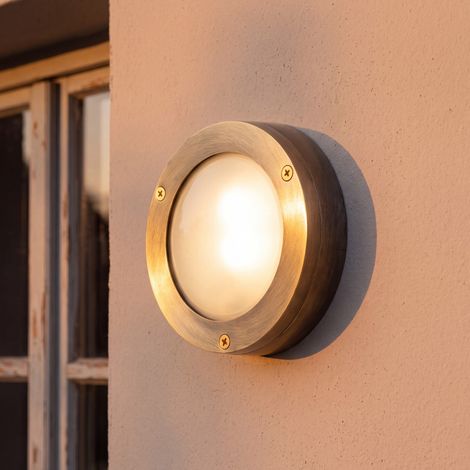 Außenwandleuchte Hof Terrasse IP64 GX53 Ø 14 cm Glas Echt-Messing Wandlampe (1/5)