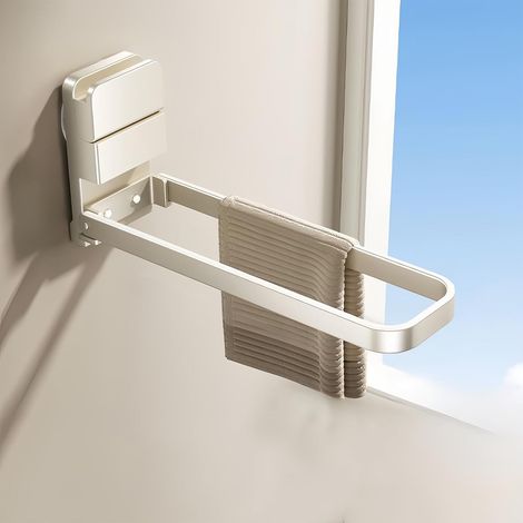 Suction Cup Towel Hanger Carbon Steel Damage-Free Folding Towel Rack Multifunctional Easy Installation Detachable Towel Rack for Bathroom(White) (1/3)
