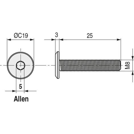 tornillo embellecedor cegas cabeza plana allen m6/m8 níquel. elegir largo. largo 60mm diámetro 8mm (1/2)
