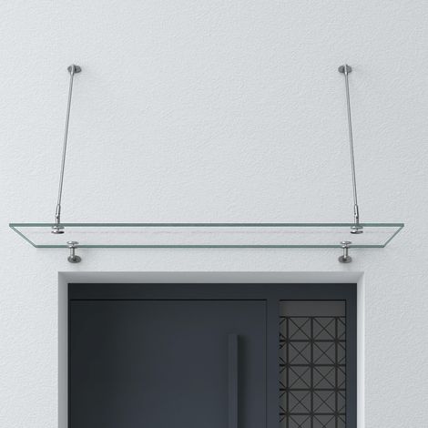 doporro Auvent en Verre Transparent 90x120cm Auvent de Porte d'Entrée VDG02K Protection Contre la Pluie 2 Barres de Support en Inox