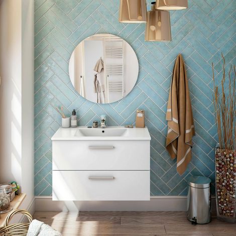 Dmora - Bajo el armario Felix, Mueble de baño, Contenedor de lavabo, Mueble fregadero, 80x45 h50 cm, Blanco brillante (1/5)