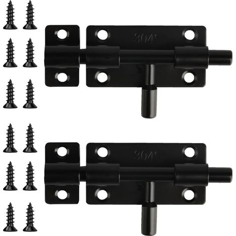 Lotto di 2 bulloni serratura per porte fino a 6.1 cm nero interni porte gancio di sicurezza in acciaio inox per la camera da letto, bagno, armadi per bagno, recinzione, cancello (1/5)