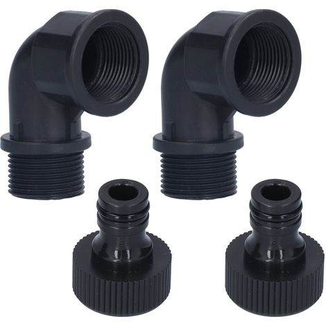 Ensemble de 2 raccords coudés adaptables pour tuyau d'arrosage avec embout fileté pour jardin et extérieur (coude directionnel G3/4, embout fileté mâle et femelle) (1/5)