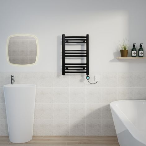 Curved Towel Rail Thermostatic Timer Black 600x400mm 200W (1/5)