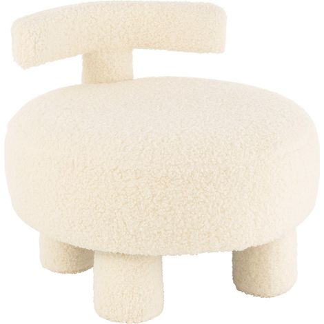 Pouf rond blanc dossier bouclé confort cocooning élégant - Blanc bouclé chaleureux (1/5)