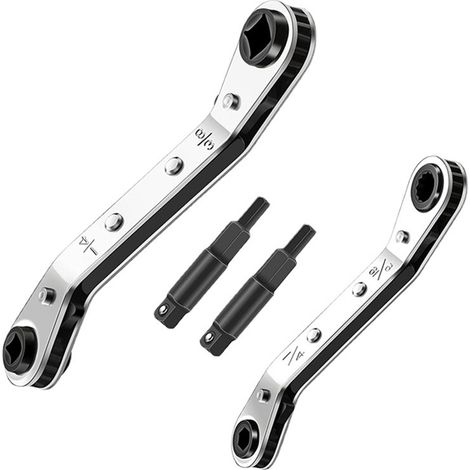 Clé à cliquet pour climatisation 1/4-3/16-5/16-3/8 avec 2 adaptateurs hexagonaux, outil de réparation pour équipement de réfrigération. (1/5)