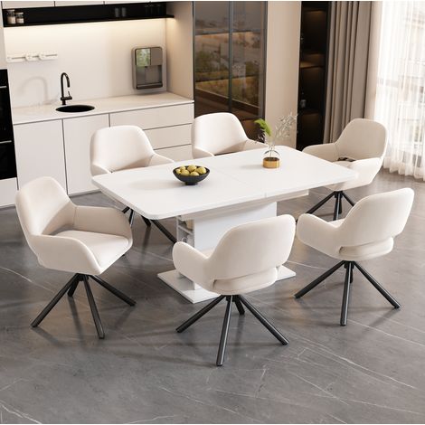 Conjunto de comedor de aglomerado beige, 6 plazas, extensible con almacenaje (1/5)