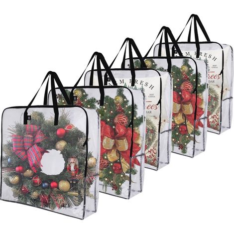 Sac rangement transparent grand format, conteneur stockage couronne Noël/décos/sapin/vêtements/couette