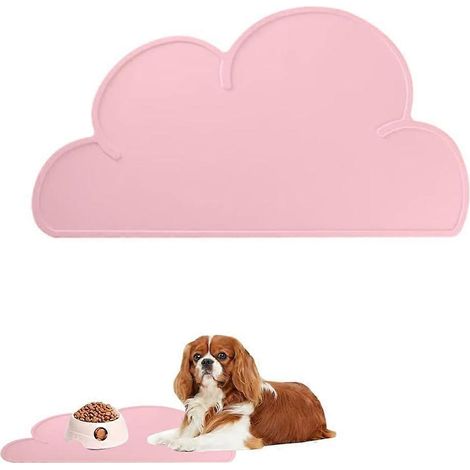 Tapis mangeoire pour animaux, tapis mangeoire pour chat, tapis en silicone pour animaux, tapis pour manger chien et chat, tapis mangeoire nuage pour chien, rose, 48 x 27 cm (1/4)