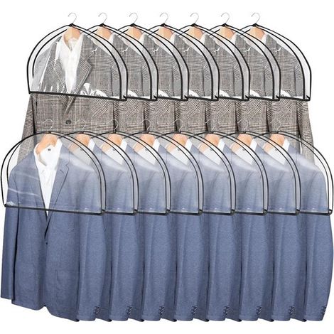 Lot de 15 housses de protection anti-poussière pour vêtements, 60 x 30 x 5 cm, transparentes, pour costumes, robes, manteaux et chemises (1/5)