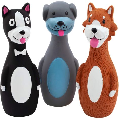 3er-Pack 14,5 cm lange quietschende Latex-Hundespielzeuge, Stehstock, Apportierspielzeug für Welpen, interaktives Spiel für kleine Hunde