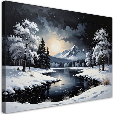 Cuadro en Lienzo, Paisaje invernal nieve río árboles, 30x20 (1/5)