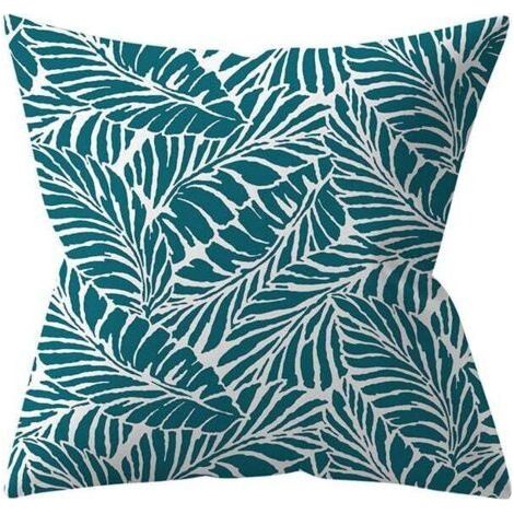 Lot de 4 Housses de Coussin d'extérieur,45x45cm imperméable Canapé Taie d'oreiller en Lin, Plante Verte,Coussins Décoratifs pour Jardin (45 x 45 cm, Turquoise 2) (1/4)