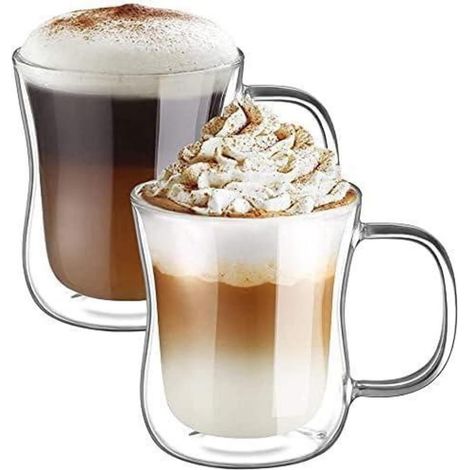 ecooe Doppelwandige Latte Macchiato Gläser 2er Set 350ml Borosilikatglas Henkel (1/5)