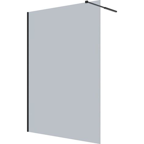 Vente-Unique – Paroi de douche à l'italienne 140x200 cm – Verre trempé fumé 6 mm – Barre de stabilisation ajustable incluse – Installation facile