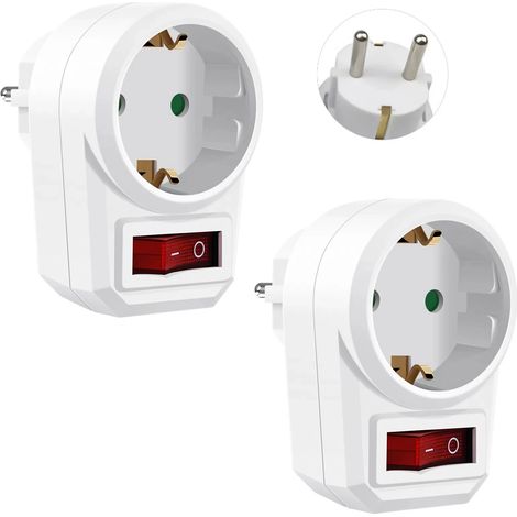 (2 blancs) Adaptateur de prise standard européen avec interrupteur, prolongateur de puissance 250 V 16 A (1/5)