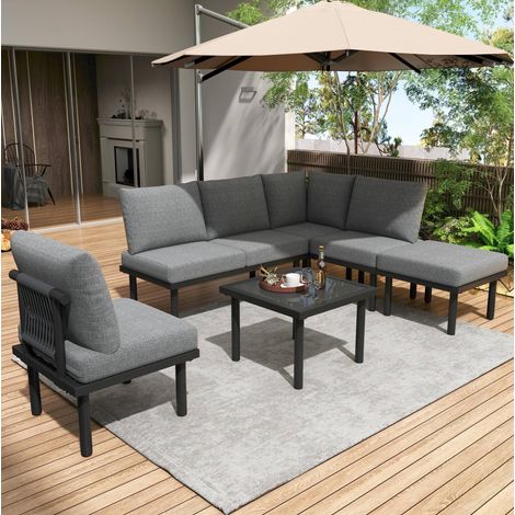 Salon jardin 6 pièces gris avec table en verre HAVRYA (1/5)