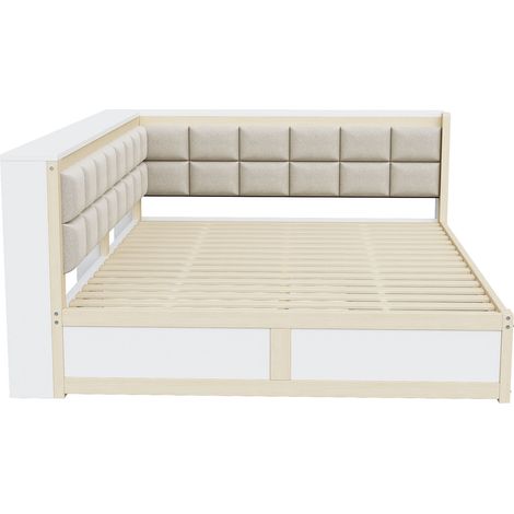 Cama diván 140 x 200 cm de madera de pino con 2 cajones, color madera natural (1/5)