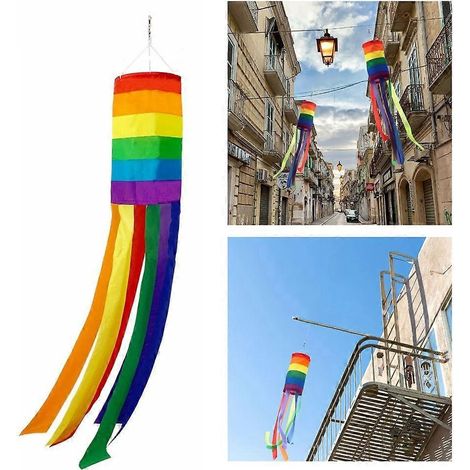 Manche à air à longue queue, colonne arc-en-ciel, drapeau d'extérieur (1/4)