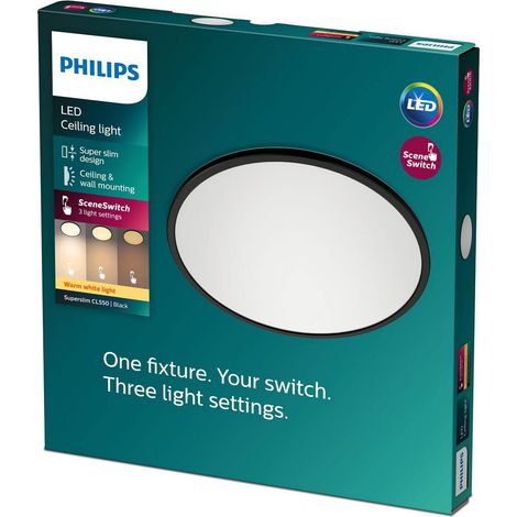Plafonnier ROND à panneau LED SceneSwitch à intensité variable, 3 ambiances différentes, blanc chaud 18W. pour l'éclairage intérieur, le salon et la chambre, noir (1/5)