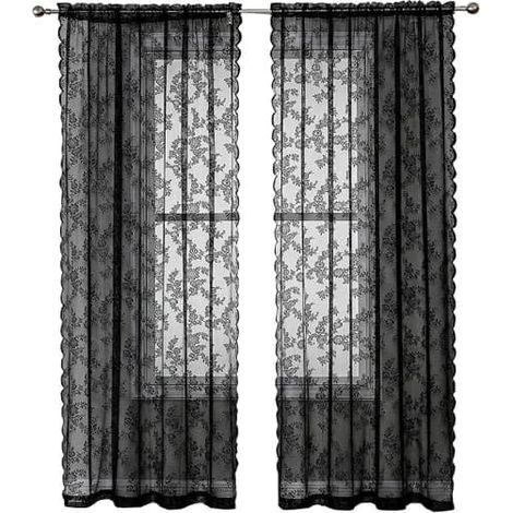 BelleRise - Rideaux en dentelle noire, lot de 2, noir, 100 x 200 cm (1/3)