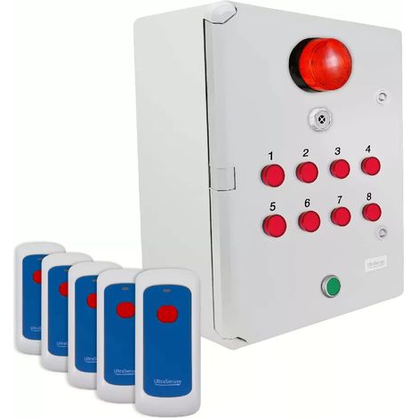 Système d'identification d'alerte sans-fil 900m - 5 boutons mobiles / Sirène / Flash / LEDs / Bouton d'arrêt (DA600+)