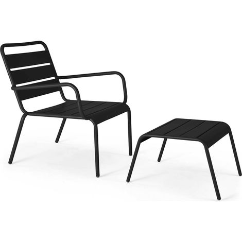 Fauteuil relax et repose pied en métal Noir - Palavas (1/5)