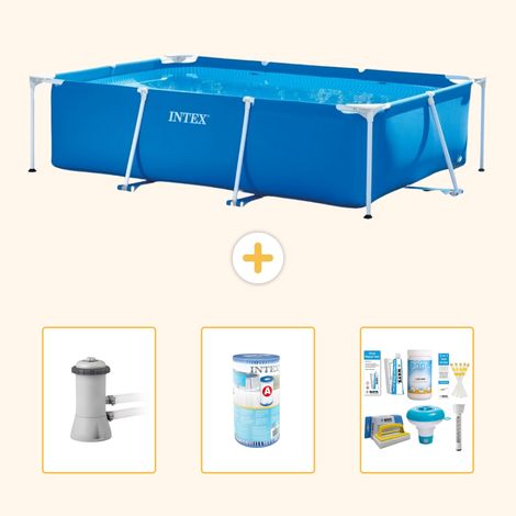 Intex – Piscine tubulaire rectangulaire 300x200x75 cm – 4 personnes – PVC renforcé – Installation rapide en 30 minutes – Pompe à filtre 2271 l/h