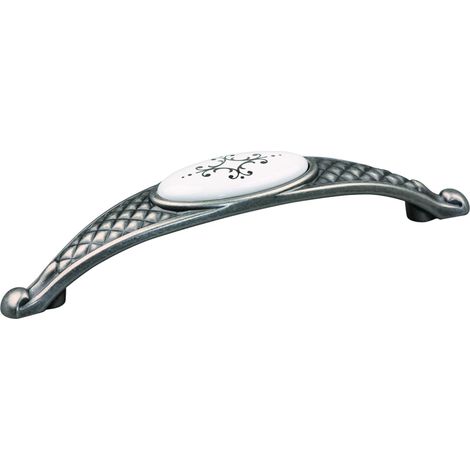 Poignée de meuble porcelaine céramique finition étain argent entraxe 128 mm avec vis Tiroir Armoire Vintage Style Maison (1/2)