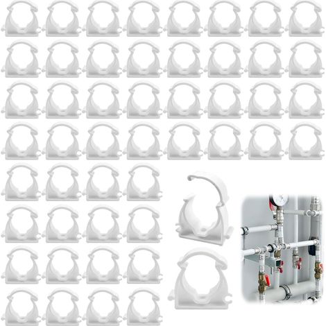 50 x Plastic Hose Clips, White Double Fixing Pipe Clip, Inner Diameter 16 mm, Hose Brackets, Clamps for Swimming Pools, Gardens, Kitchens (1/5)