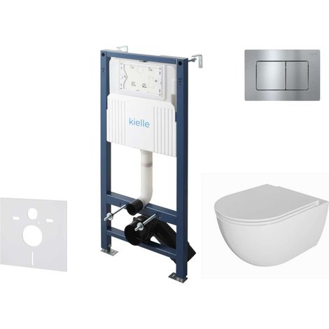 kielle Genesis New - Set bâti-support, WC Oudee, sans rebord, abattant softclose et bouton-poussoir Gemini New III, chrome brillant 30528SS08 (1/5)