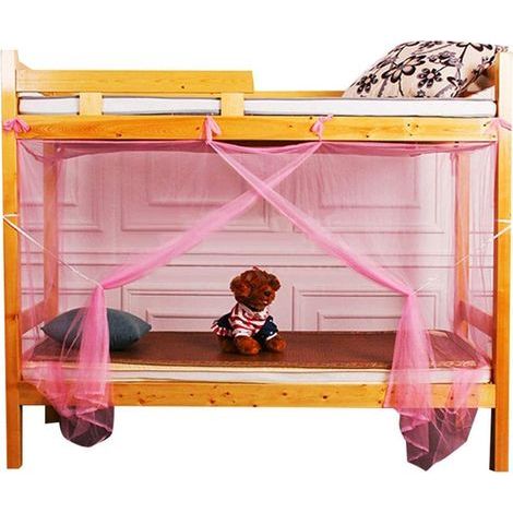 GENERIC-Moustiquaire Lit Superposé, Enfants Lits superposés Valance étudiants Dortoir Insect Net Quatre Coin Literie Canopy Bug Repeller Bed Rideau, Rose, 190x90x140cm (1/3)