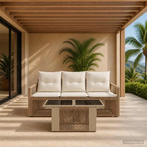 vidaXL Ensemble de canapé de jardin 4 pc Beige et blanc crème (1/5)