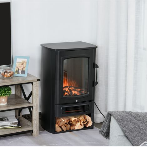 Chimenea eléctrica de pie con efecto llama, termostato, 1000/2000 W, hasta 25 m², negra HAVRYA (1/5)