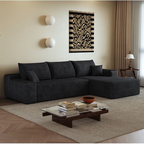 Modulares Ecksofa 270 cm Schwarz aus Stoff mit Chaiselongue (1/5)