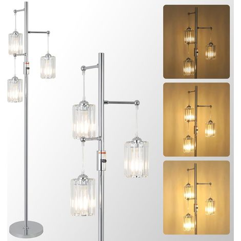 Chrome Floor Lamp for Living Room, 3 Light Floor Lamp with Glass Shade, Modern Silver Crystal Floor Lamp, Crystal Floor Lamp for Bedroom, Kids Room (1/5)