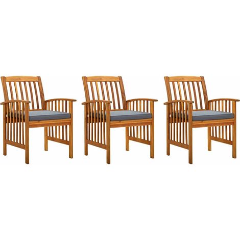 Lot de 3 Chaises de salle à manger de jardin - Chaises à dîner de jardin et coussins Bois d'acacia massif BV657991 - BonneVie (1/5)