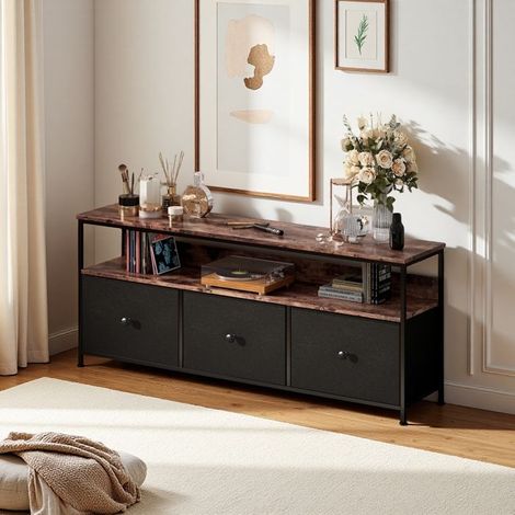 Mobile TV/Buffet - Polivalente - Metallo Nero - Legno Striato - Illuminazione RGB Integrata