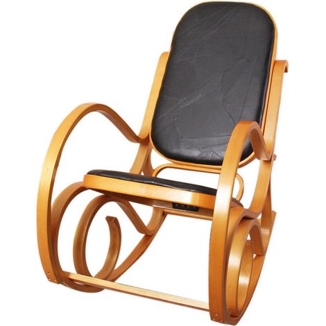 Rocking-chair, fauteuil à bascule M41, imitation bois de chêne, assise en cuir Patchwork, noir